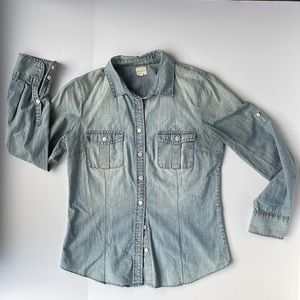 J Crew Women’s Faded Denim Long Sleeve Vintage Western Shirt, Light Blue, Small